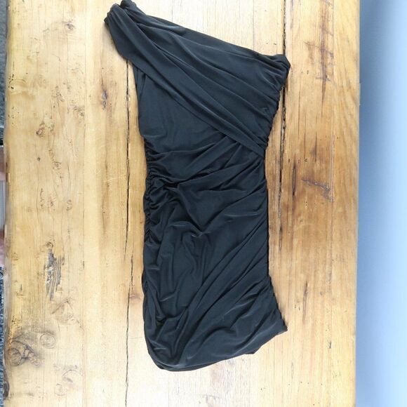 JOYCE LESLIE BLACK ONE SHOULDER RUCHED BODYCON DRESS SIZE SMALL - Picture 1 of 6